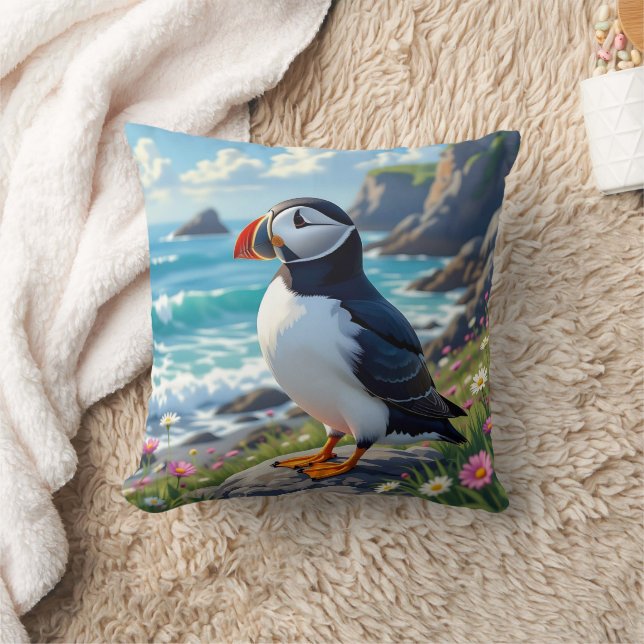 Almofada Cute Puffin na praia tema   (Cobertor)