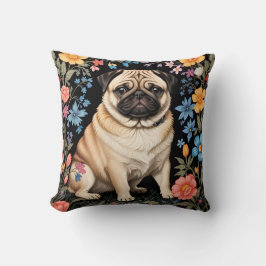 Almofada Cute Pug Elegante Floral Colorido