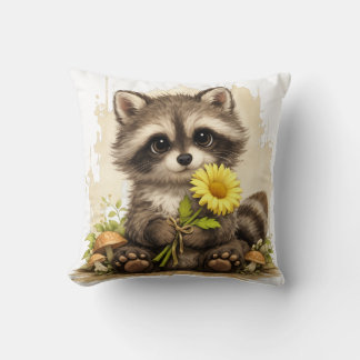 Almofada Cute Raccoon Flower Pillow Kawaii Animal