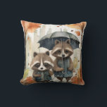 Almofada Cute Raccoons in the Rain<br><div class="desc">Cute Raccoons in the Rain holding an umbrella</div>