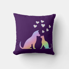 Almofada Cute Rainbow Cat and Dog Silhouette Love Purple To