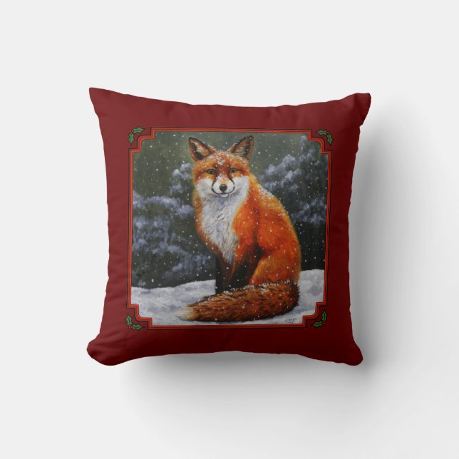 Almofada Cute Red Fox in Winter Snow (Frente)