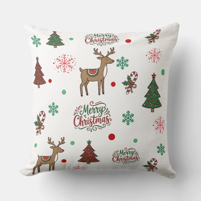 Almofada Cute Reindeer & Tree Merry Christmas Pattern Throw (Frente)