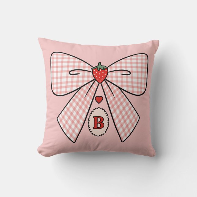Almofada Cute Retro Monogram Initials Strawberry Coquette (Frente)