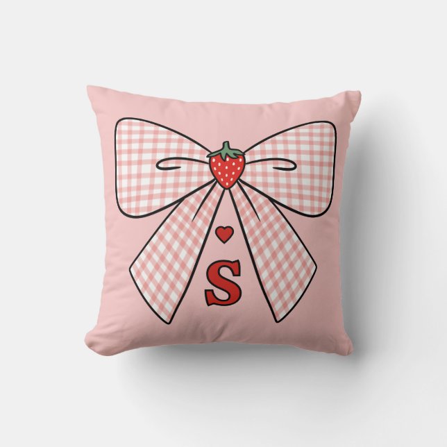 Almofada Cute Retro Monogram Initials Strawberry Coquette (Frente)