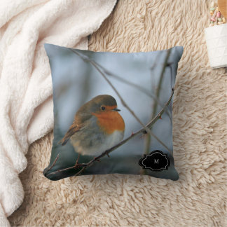 Almofada Cute Robin red breast bird monogrammed photo