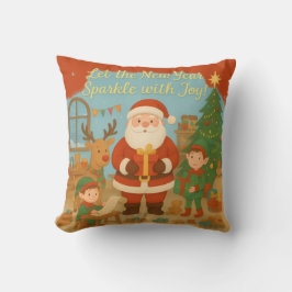 Almofada Cute Santa & Elves New Year Holiday Card
