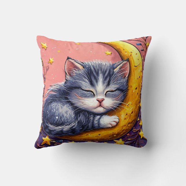 Almofada Cute sleeping cat resting on a crescent moon (Verso)