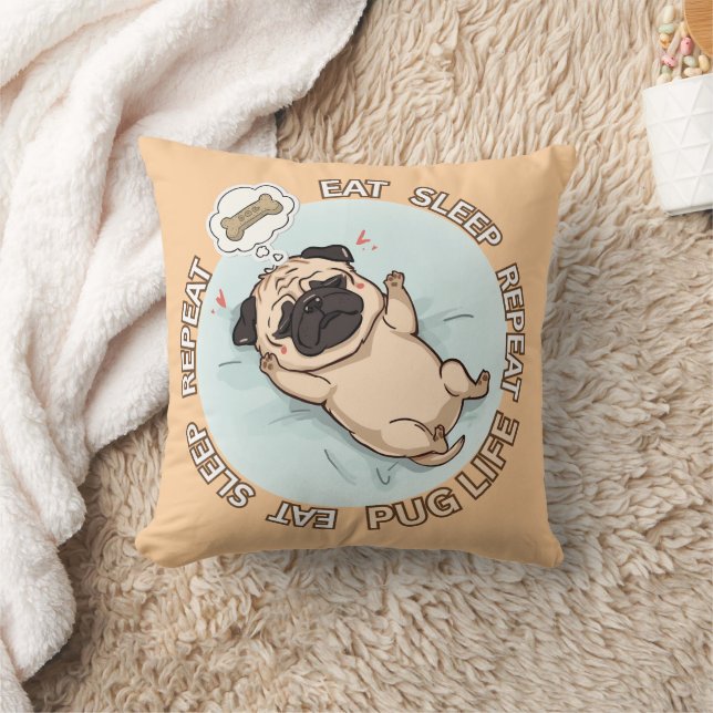 Almofada Cute Sleeping Pug Dreaming of Treats Throw Pillow  (Cobertor)