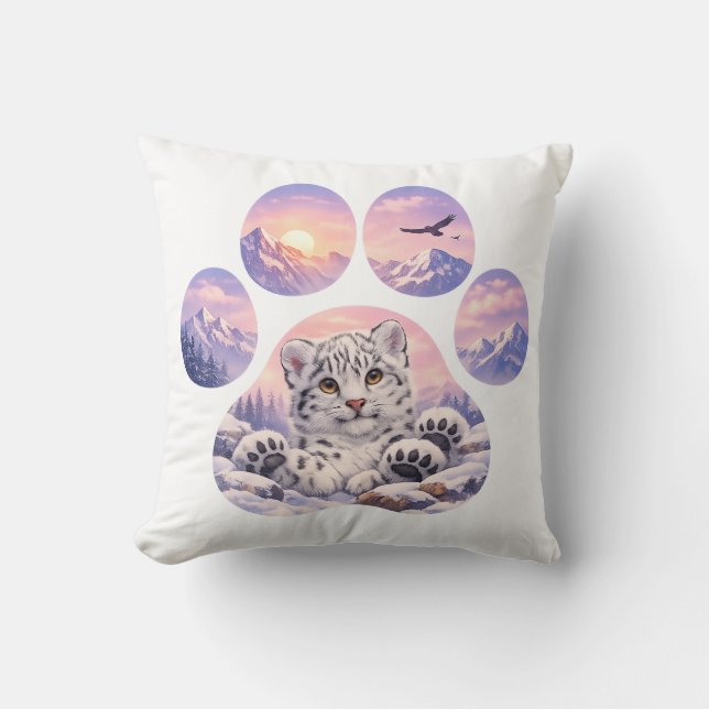 Almofada Cute Snow Leopard Paw Mountain Design (Frente)