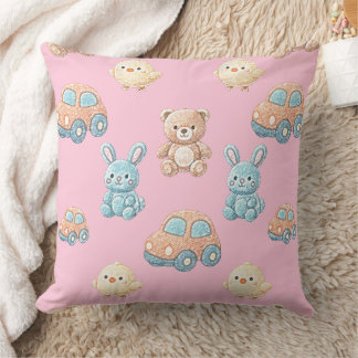 Almofada Cute Teddy & Bunny Kids Throw Pillow