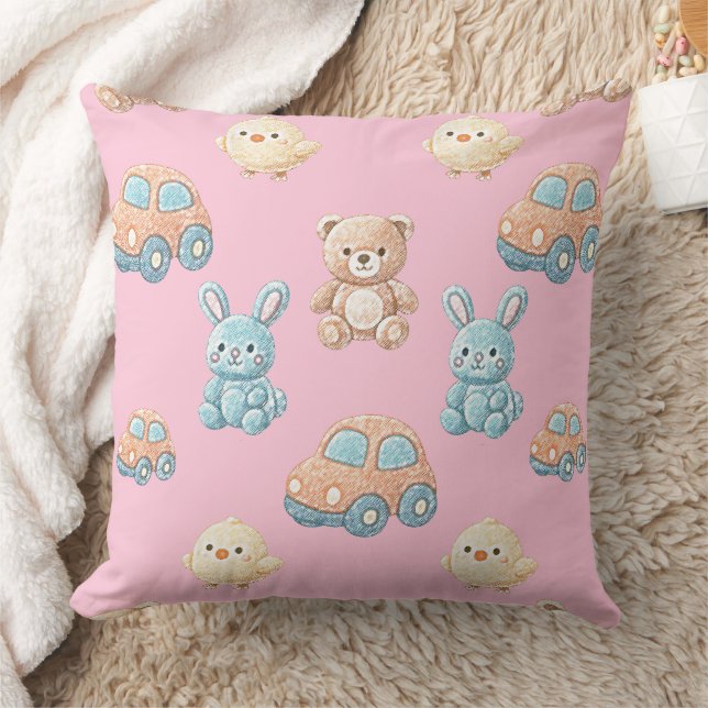 Almofada Cute Teddy & Bunny Kids Throw Pillow (Cobertor)