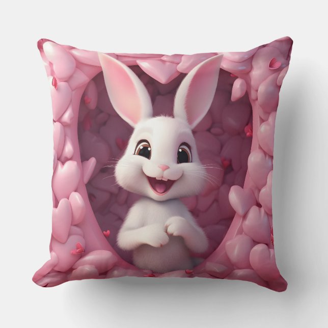 Almofada Cute Valentine Bunny Throw Pillow (Frente)