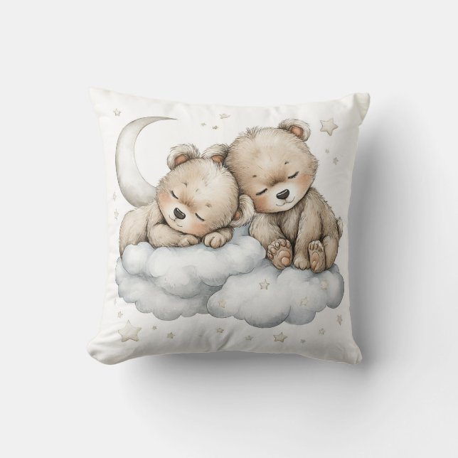 Almofada Cute Watercolor Baby Animals Asleep on Clouds, Moo (Frente)