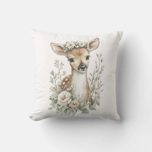 Almofada Cute Watercolor Baby Animals with Flowers (Frente)