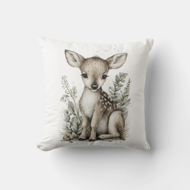 Almofada Cute Watercolor Baby Animals with Flowers (Frente)