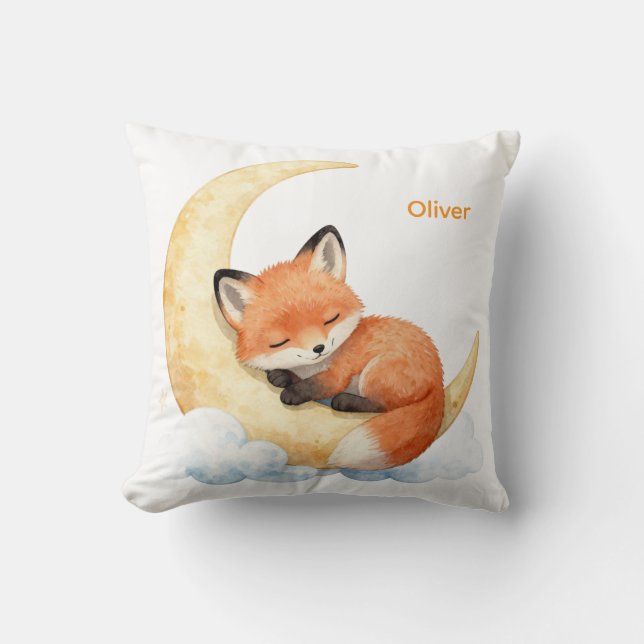 Almofada Cute Watercolor Baby Fox Personalized Name Nursery (Frente)