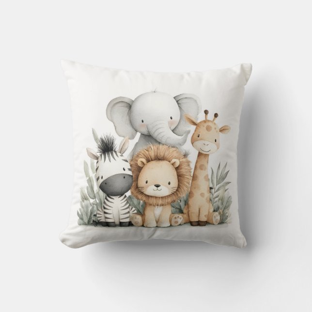 Almofada Cute Watercolor Baby Safari Animals Group Print (Frente)