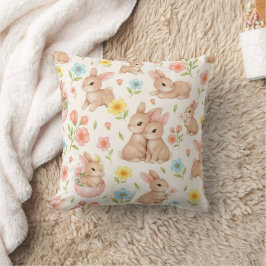 Almofada Cute Watercolor Bunny & Spring Flowers Pattern
