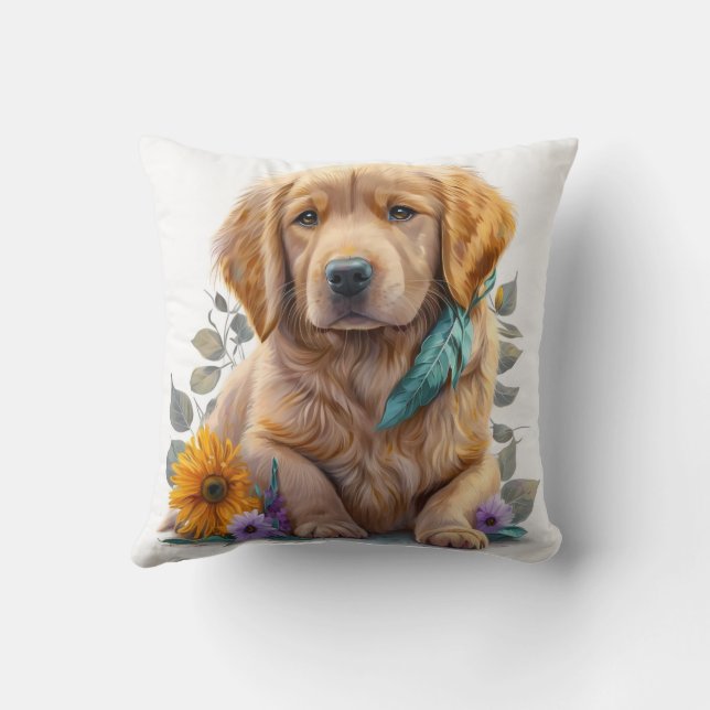 Almofada Cute Watercolor Golden Retriever Puppy Dog (Verso)
