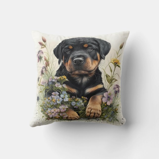 Almofada Cute Watercolor Rottweiler Puppy Dog (Verso)