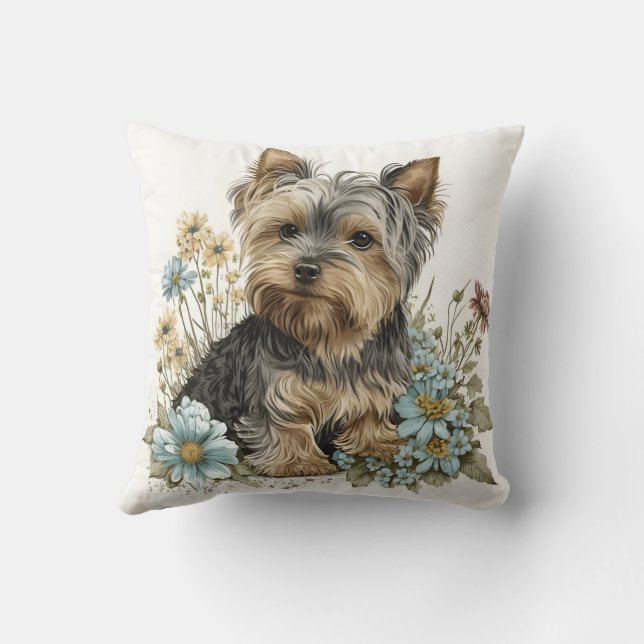 Almofada Cute Watercolor Yorkshire Terrier Puppy Dog (Verso)