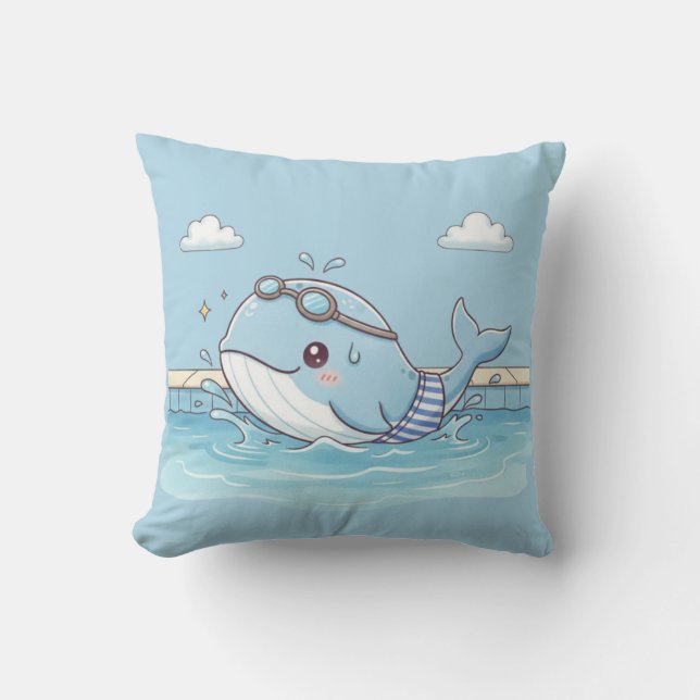 Almofada Cute Whale Kids Swimming Design (Frente)