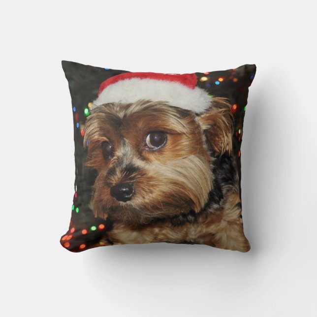 Almofada Cute Yorkshire terrier com Santa Hat (Frente)
