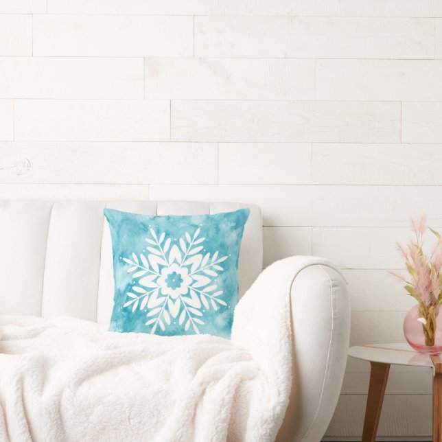 Almofada Cyan Watercolor Snowflake (Sofá)