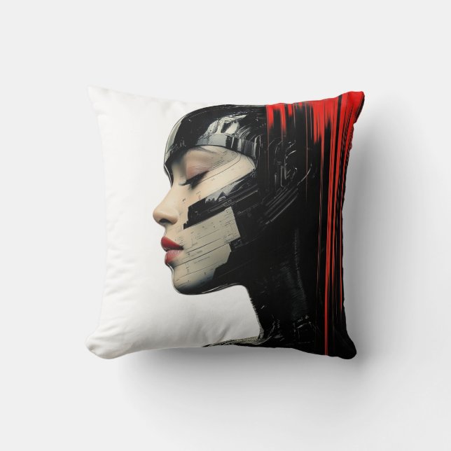 Almofada Cyber-Mulher Futurística - Travesseiro decorativo  (Frente)