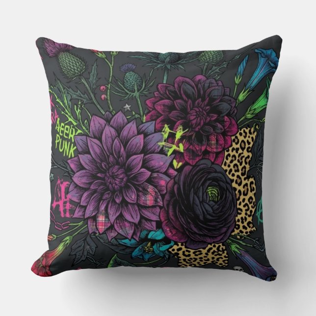 Almofada Cyberpunk Dark Floral Throw Pillow - Edgy  (Frente)
