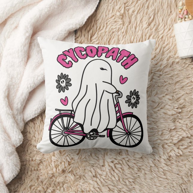 Almofada Cycopath Halloween Ghost em Bicicleta Rosa (Cobertor)