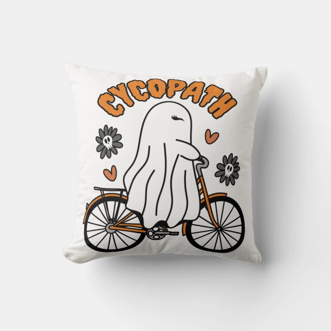 Almofada Cycopath Halloween Ghost on Orange Bicycle (Frente)
