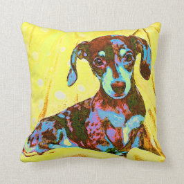 Almofada dachshund amarelo do pop art