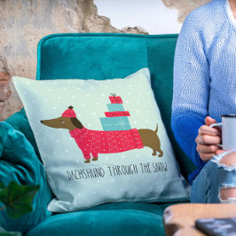 Almofada Dachshund Através Da Brincadeira De Neve Cachorro