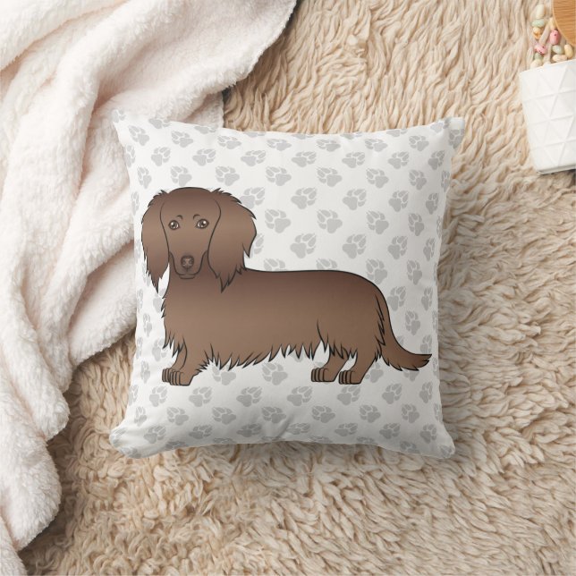 Almofada Dachshund Cartoon de Cabelo Comprido de Chocolate  (Cobertor)