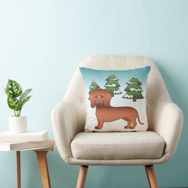 Almofada Dachshund de Cabelo Liso Vermelho Cachorro Fofo -  (Cadeira)