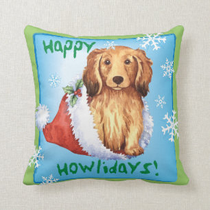 Almofada Dachshund de cabelos compridos feliz de Howliday