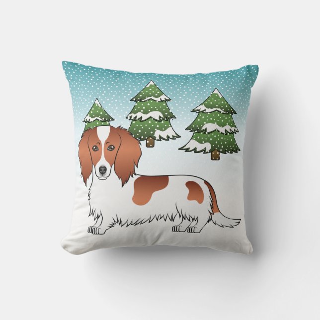 Almofada Dachshund de pelo longo vermelho malhado - Florest (Frente)