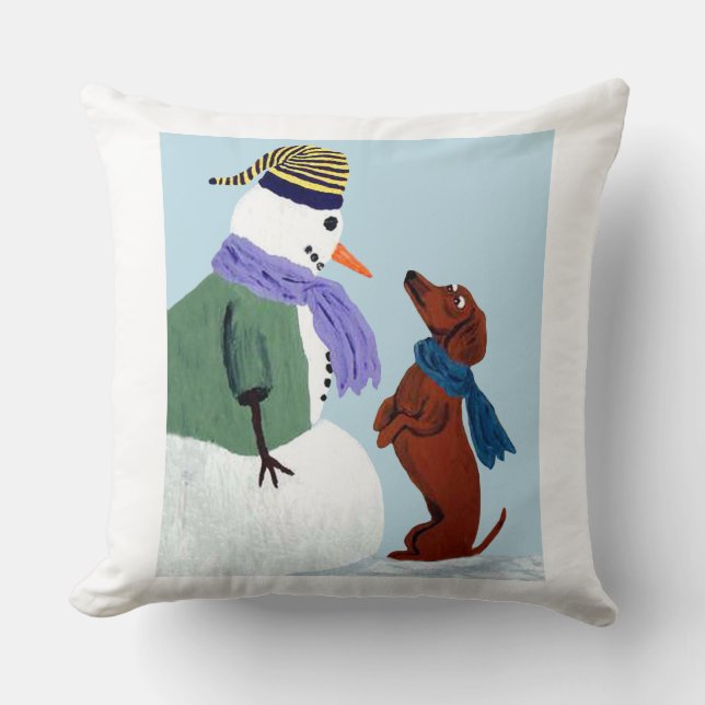 Almofada Dachshund e homem da neve (Frente)