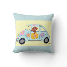 Dachshund em carro hippie