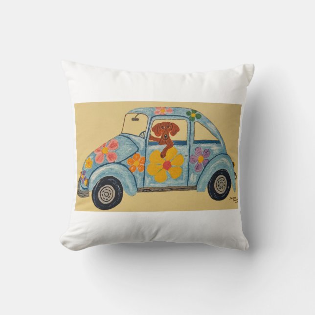 Almofada Dachshund em carro hippie (Frente)