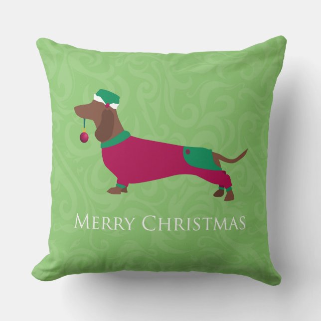 Almofada Dachshund - Feliz Design de Natal (Frente)