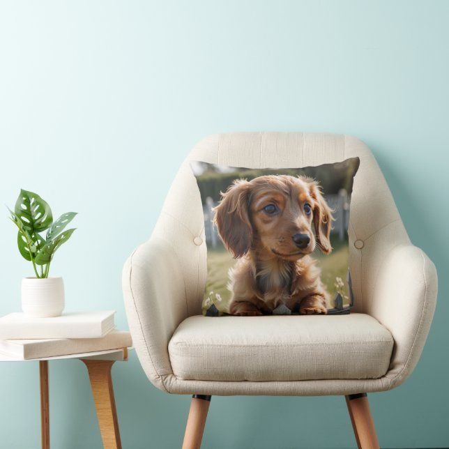 Almofada Dachshund filhote esperando na cerca (Cadeira)