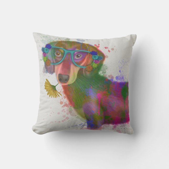 Almofada Dachshund & Glass Rainbow Splash (Frente)