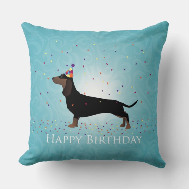 Almofada Dachshund Happy Birthday Design (Frente)