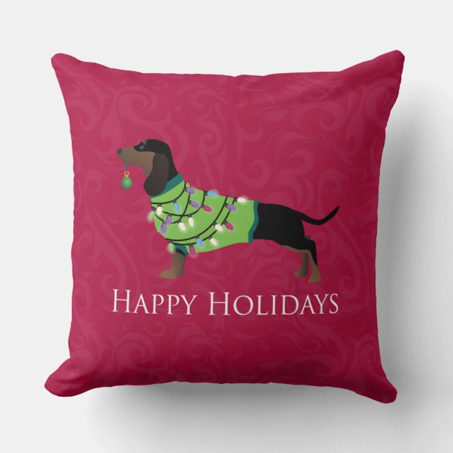Almofada Dachshund Happy Holidays Design (Frente)