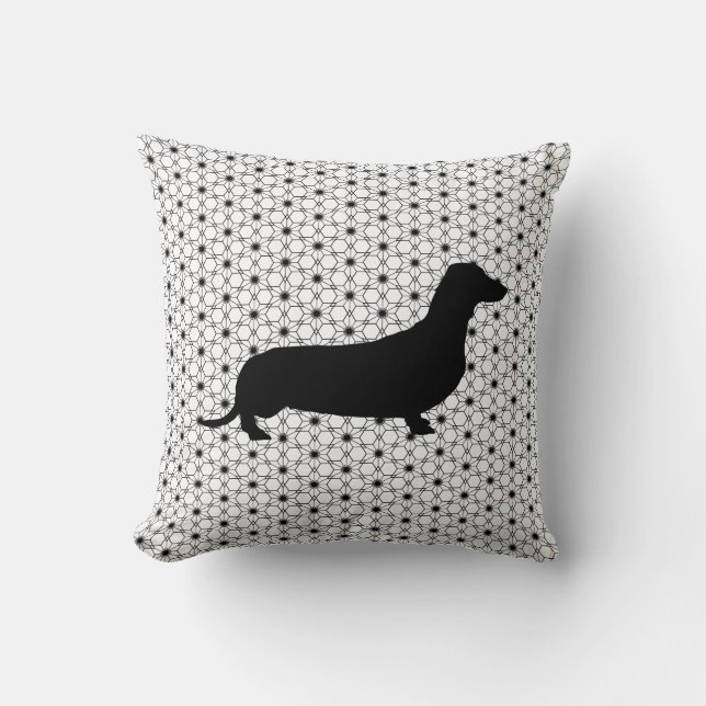 Almofada Dachshund preto da silhueta em preto e branco (Frente)