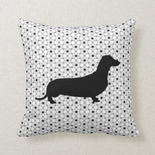 Almofada Dachshund preto da silhueta em preto e branco