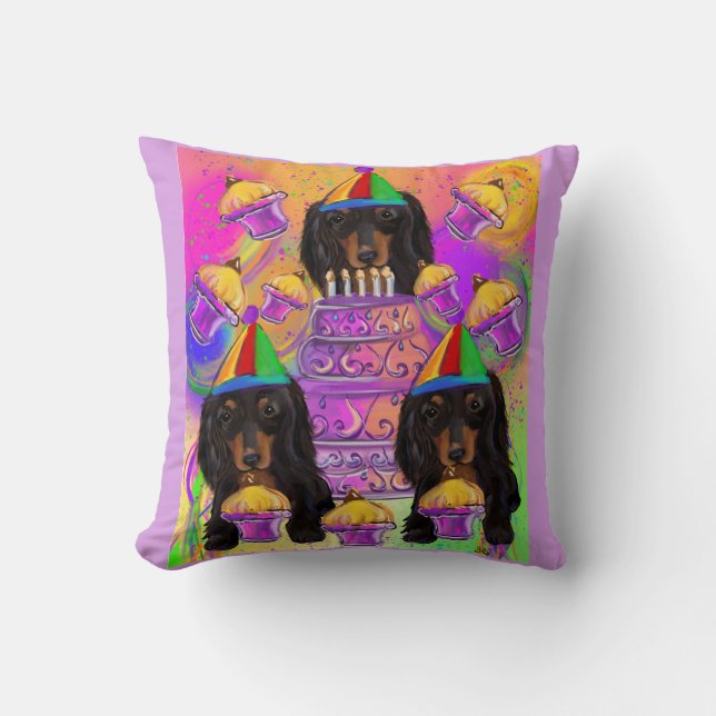Almofada Dachshund preto de pelo longo (Frente)